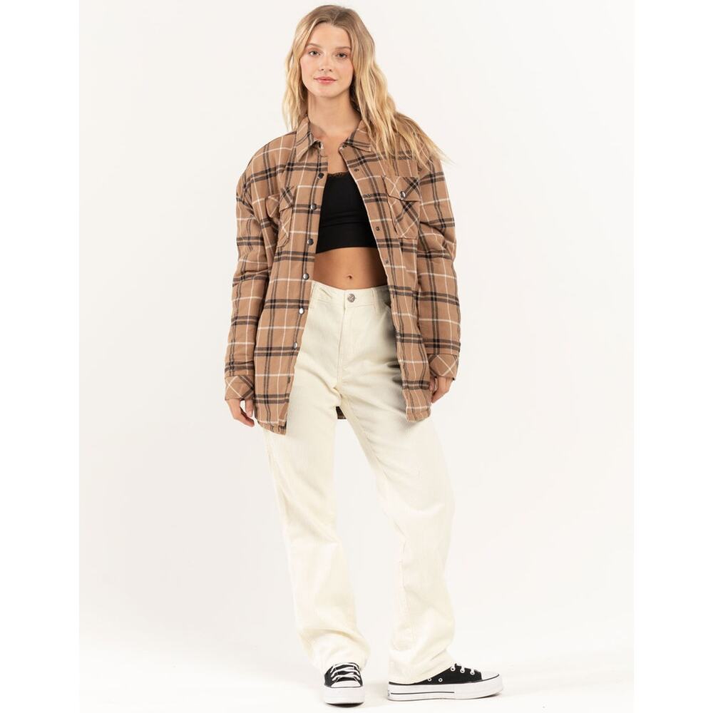 Fivestar General Flannel Jacket Shacket Women XS Plaid BROWN Retro Cozy Winter